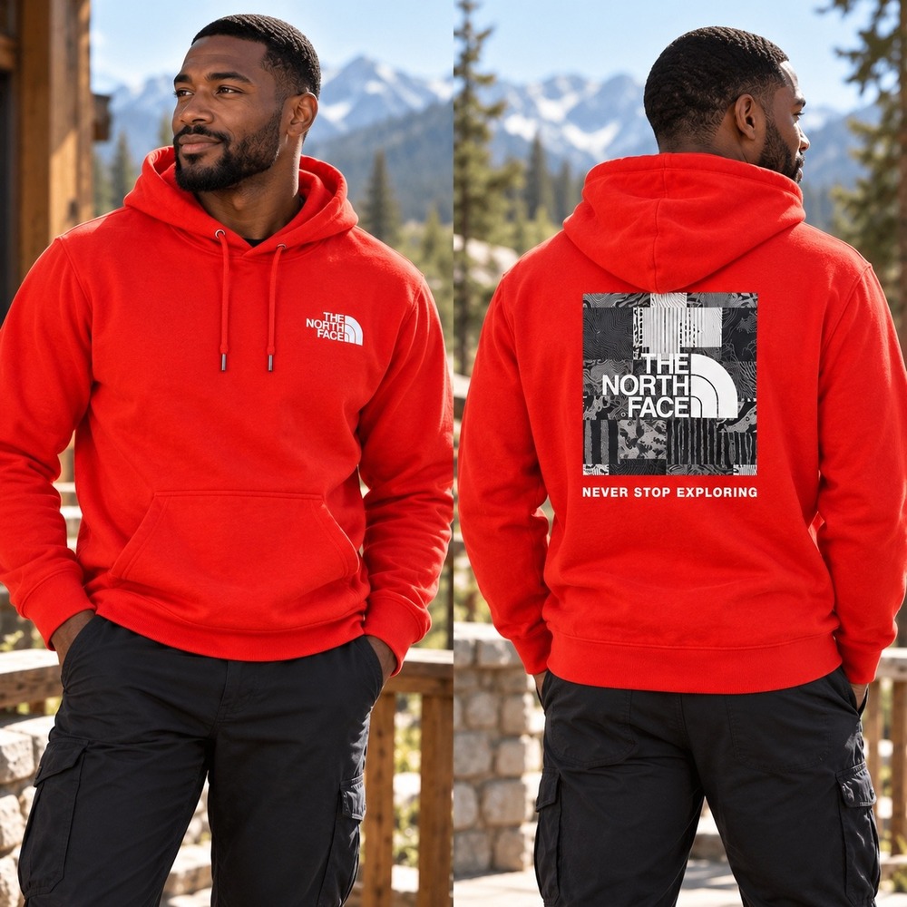 The North Face Mens XXL Red Never Stop Exploring Graphic Pullover Hoodie
